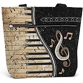 Tote Bag for Women. Large Shoulder Bag with Pockets and Zipper for Work. Gift for Piano Players, Piano Lovers.