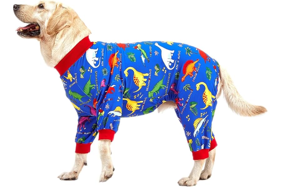 LovinPet Dog Pajamas for Large Dogs, Wound Care, Post Surgery Dog Clothes, Lost World Dinosaurs Print, UV Protection, Pet Anxiety Relief, Large Dog Onesies, Pet PJ's, XL