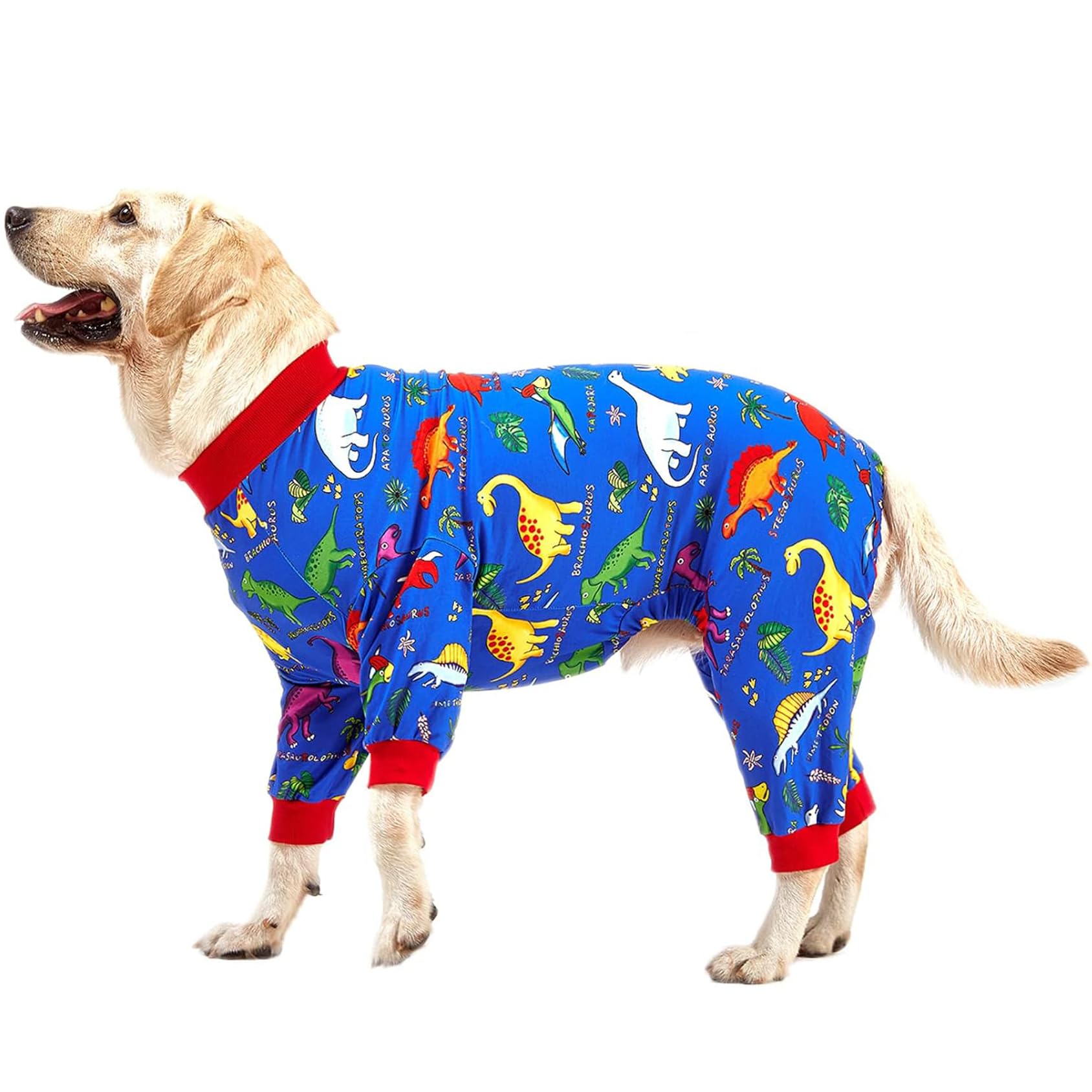 LovinPet Pitbull Large Dog Clothes, Wound Care/Post Surgery Dog Clothes, Lost World Dinosaurs Print, UV Protection, Pet Anxiety Relief, Large Dog Onesies, Pet Pj's/L