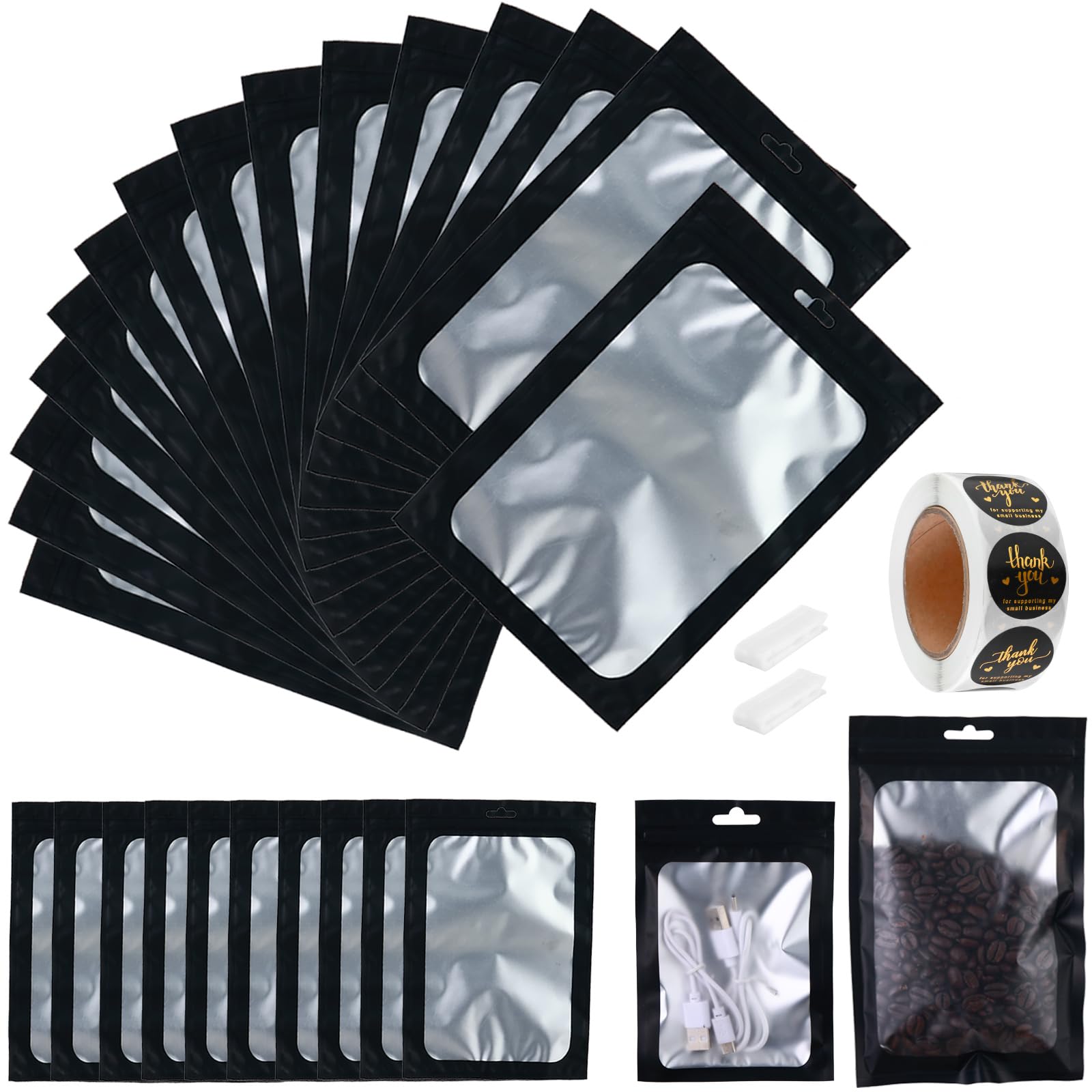 Photo 1 of 150-pack 10 x 14 in Mylar Bags with Clear Window 1 Gallon Large Resealable Foil Pouches for Food Storage Smell Proof Edible Packaging Bag for Jewelry Small Business Shipping Bags, Matte black
