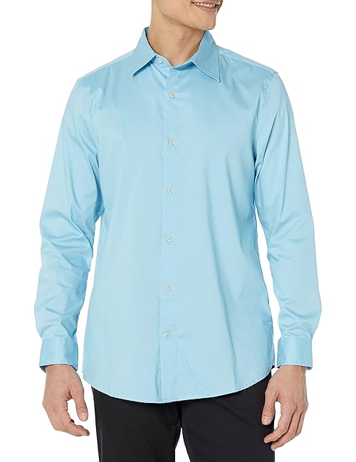 Amazon Essentials Men's Regular Fit Long Sleeve Wrinkle Resistant Stretch Dress Shirt, Sky Blue, X-Large
