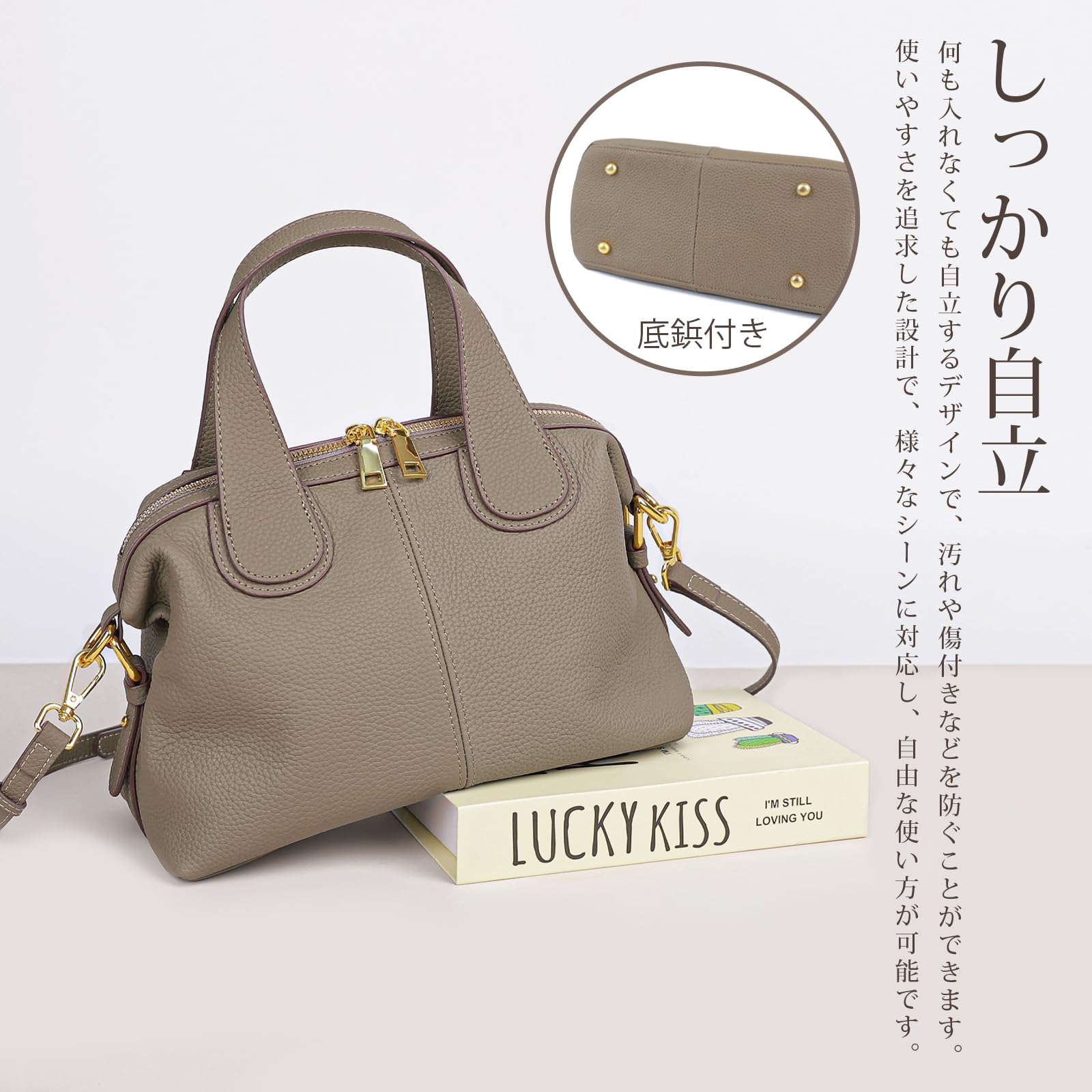 imeetu Women's Shoulder Bag, High Quality Genuine Leather, Soft, 3-Way 2-Room Storage, Handbag, Crossbody Design, High Visibility, Freestanding, Bottom Beach Included, Lightweight, Stylish, Large