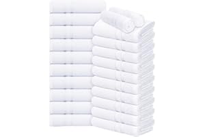 Oakias 100% Cotton Salon Towels 24 Pack White - 16 x 27 Inches (Not Bleach Proof) Ring Spun Cotton Bulk Hand Towels - Highly Absorbent Quick Dry Hair, Spa, Gym Salon Towels