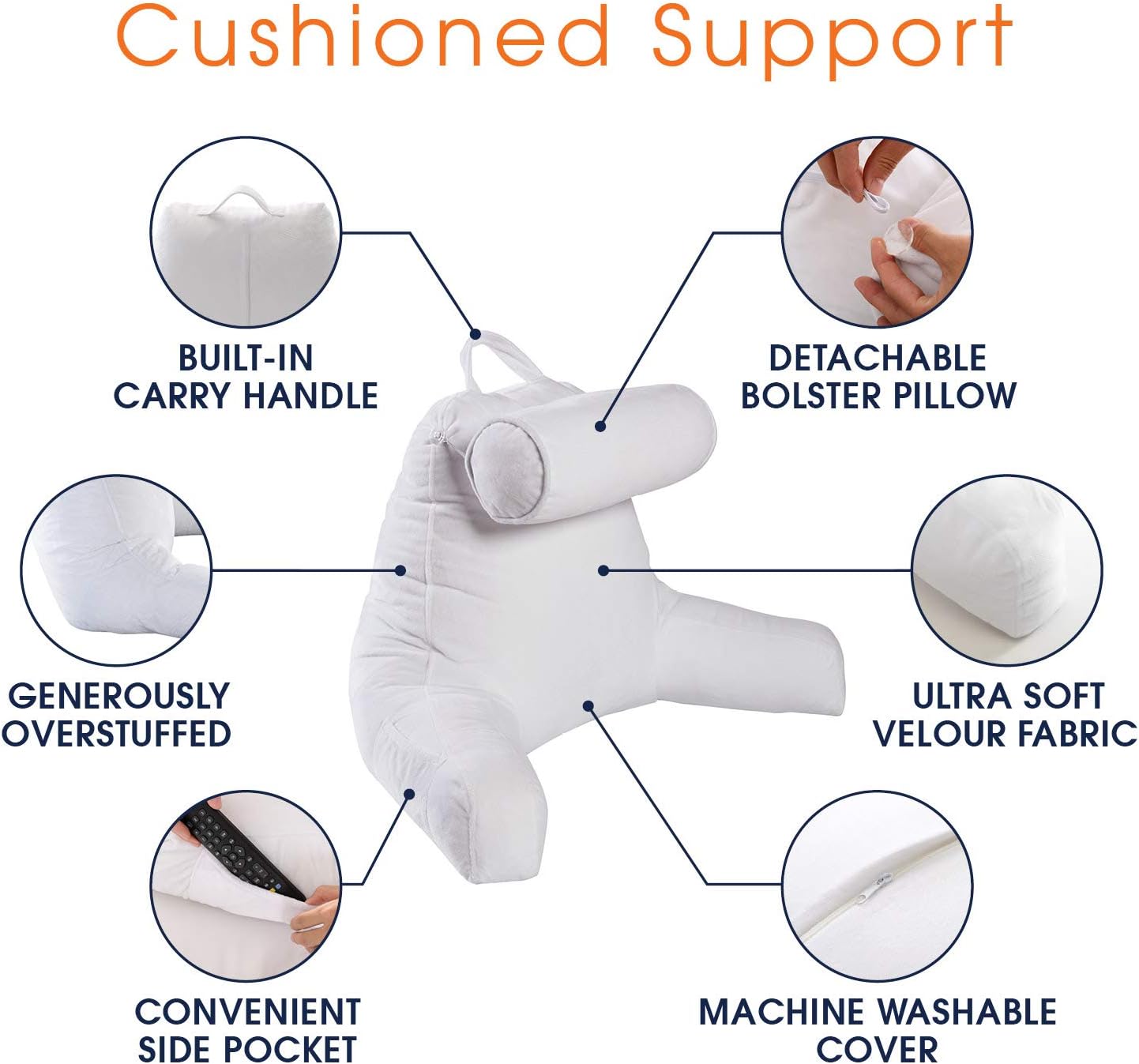 Cheer Collection Memory Foam Filled TV,Reading and Bed Rest Pillow with Detachable Cervical Bolster and Headrest Pillow, Washable Cover (Ivory): Home & Kitchen