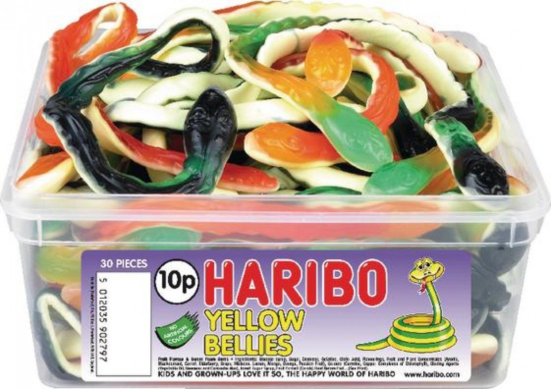 HARIBO Giant Snakes Yellow Bellies – Fruity and Chewy Gummy Sweets – 767g Tub