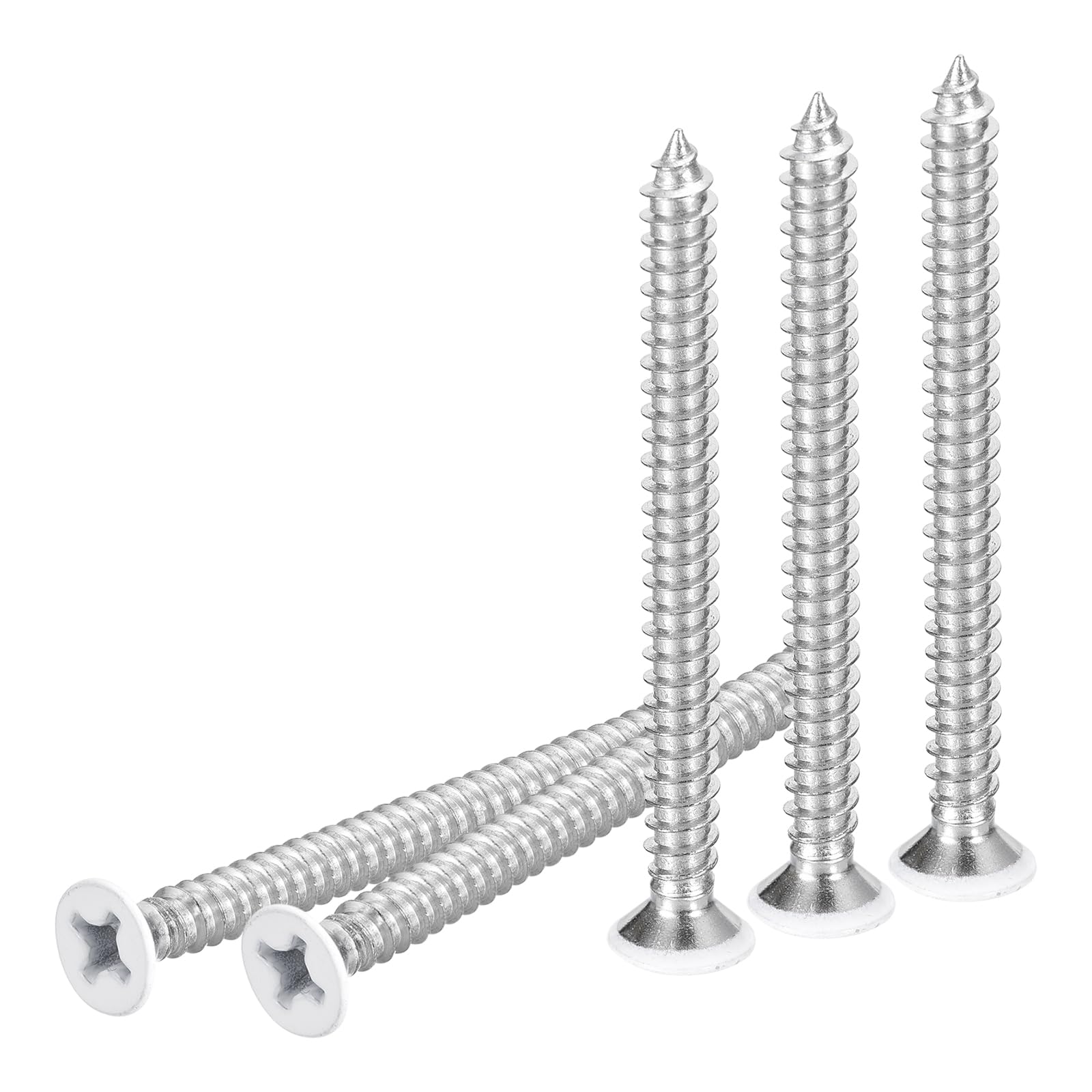 DTGN 50Pcs #12x2-1/2" Flat Head Wood Screws, 304 Stainless Steel White Phillips Self Tapping Screws - Good for Woodworking, Furniture - White