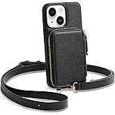 ZVE for iPhone 14 Wallet Case Crossbody with Card Holder, Zipper Phone Case with Wrist Strap, RFID Blocking Purse Cover for Women Compatible with iPhone 14, 6.1", 2022-Black