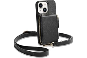 ZVE for iPhone 13 Wallet Case Crossbody for Women, iPhone 13 Zipper Phone Case with RFID Blocking Card Holder Wrist Strap Purse for iPhone 13(6.1 inch)- Black
