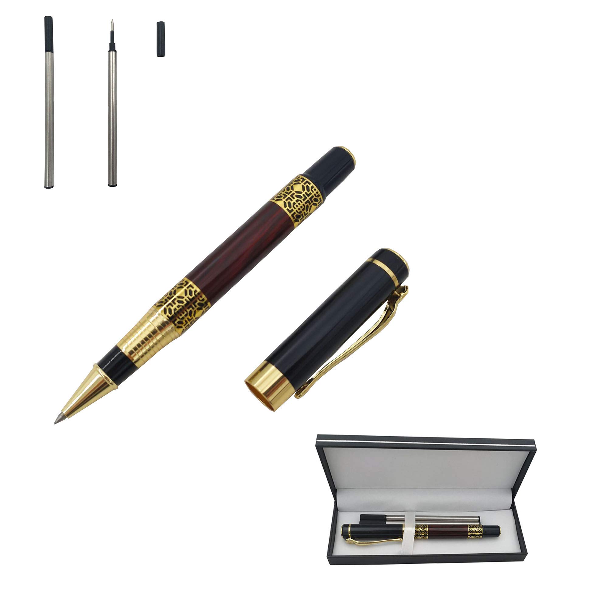 Accod Fashion Ballpoint Pen Metal Rollerball Pen Signature Pen Business Gift Pen with Two Replaceable Refills Nice Gift for Family and Friend-Gift Box(Black&Red)