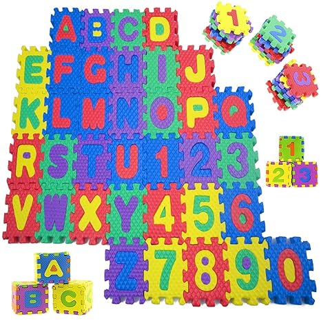 Sosila Puzzlematte, 86 TLG. Kinderspielteppich, Puzzleteppich mit Buchstaben und Zahlen, Spielmatte Spielteppich Kinderteppic