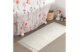 Lanffia Boho Kitchen Runner Rug, 2' x 4.3' Beige Tufted Woven Washable Rug, Farmhouse Cotton Throw Rugs with Tassel Modern Rainbow Bathroom Rug Hallway Carpet for Foyer Bedroom Entry Back Door Decor