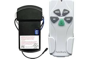 YukiHalu Universal Ceiling Fan Remote Control Kit, 3 Fan Speeds and Light Dimmer, UL Listed, for Hunter Harbor Breeze Westinghouse Honeywell and Others