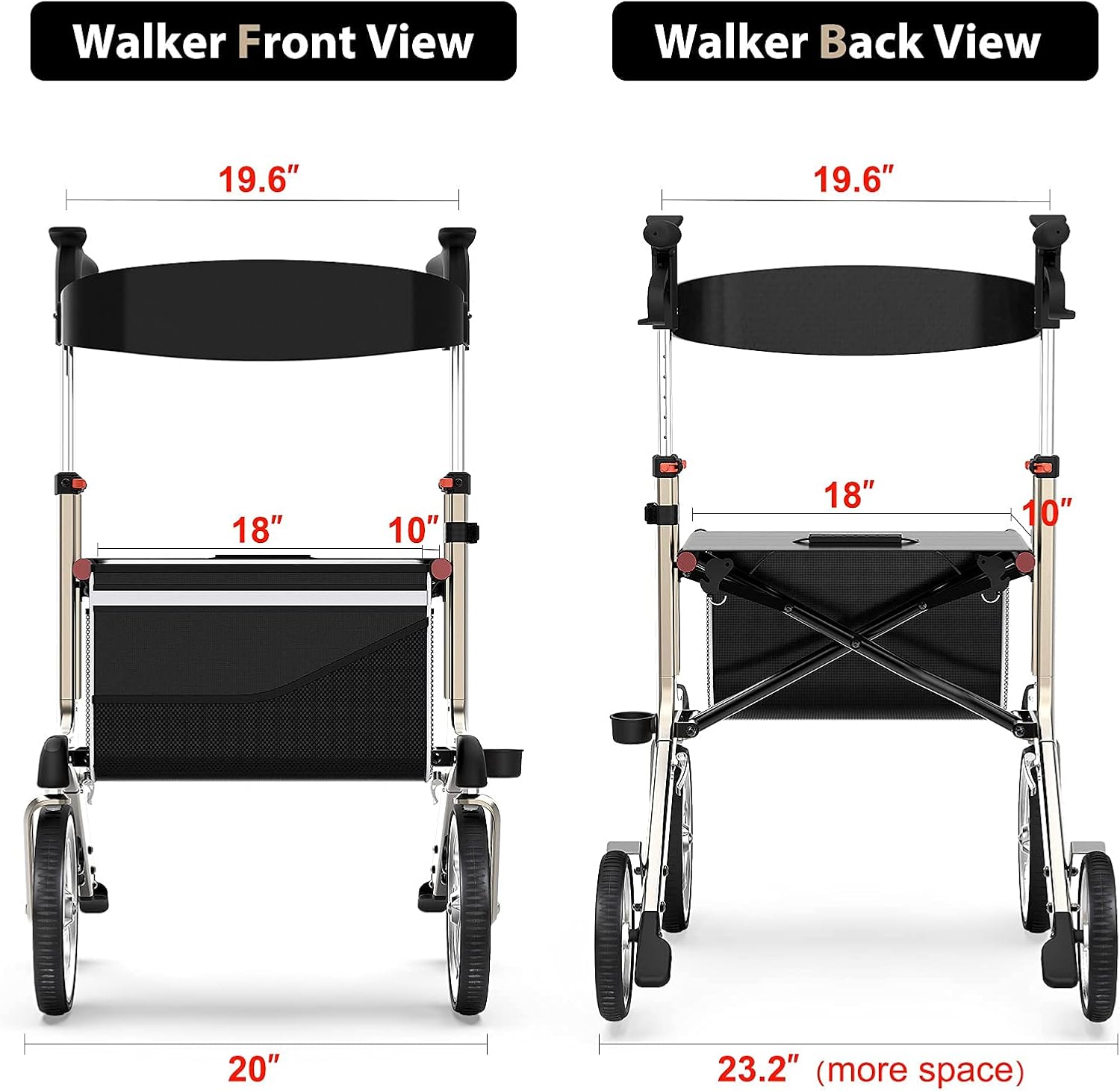 Healconnex Luxury Rollator Walkers for Seniors- Rollator Walker with Bult-in Brake Cable, Rollator Walker with 10"Large Wheels,Padded Seat and Backrest, Lightweight Aluminium Frame, Soft Rubber Handle: Health & Personal Care