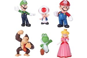 Isaneihas 6 Pcs Set Mario Toys Bros Super Mary Princess, Turtle, Mushroom, Orangutan, Action Figures, 2 Inch