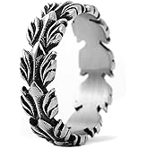 HZMAN Vintage Biker Band Silver Stainless Steel Olive Branch Ring for Men Woman Size 7-12