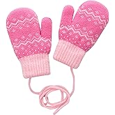 XuoAz Kids Winter Knit Mittens for Baby Toddler Boys Girls Sherpa Lined Warm Gloves Thick Thermal Gloves with String