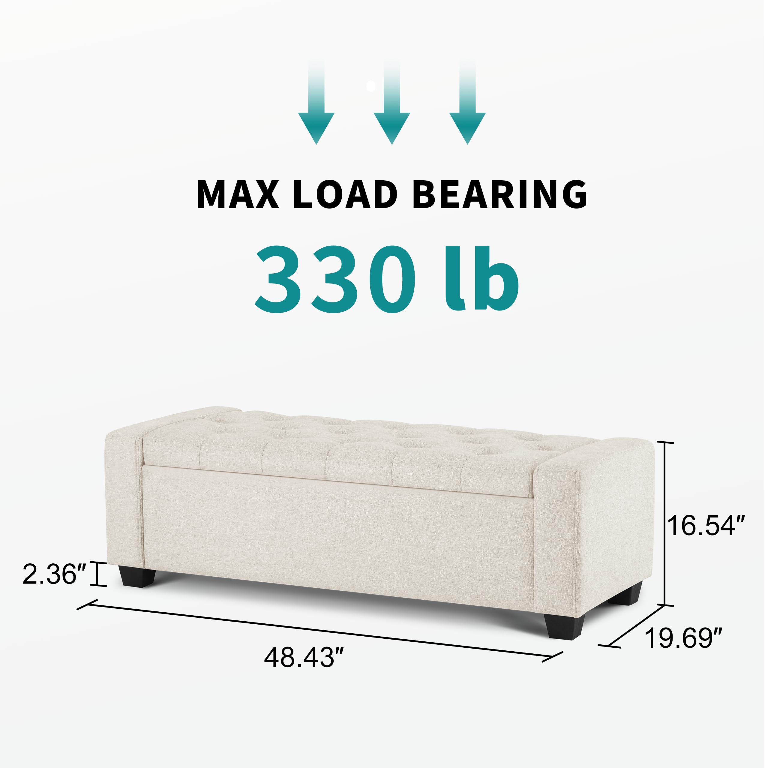 Huatean Home Ottoman with Storage, Storage Ottoman Bench with Safety Hinge, Upholstered Storage Bench with Seating for Bedroom, Living Room, Holds up to 330 lb, Beige - Image 2