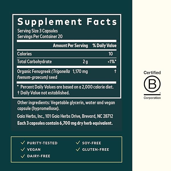 GAIA HERBS FENUGREEK SEED – HELPS SUPPORT HEALTHY LACTATION AND BREAST MILK PRODUCTION* – MADE WITH ORGANIC FENUGREEK SEEDS – 60 VEGAN LIQUID PHYTO-CAPSULES (UP TO 15-DAY SUPPLY)