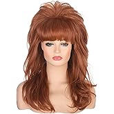 AMZCOS 80s Women Beehive Wig Long Wavy Ginger Bouffant Synthetic Hair Wigs for Married Housewife Big Red Vintage Costume Cosplay Halloween Party
