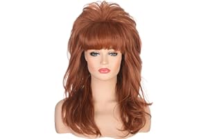 AMZCOS 80s Women Beehive Wig Long Wavy Ginger Bouffant Synthetic Hair Wigs for Married Housewife Big Red Vintage Costume Cosplay Halloween Party