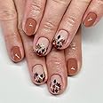 Fall Press on Nails Extra Short Square Shaped Fake Nails Maple Leaf Stick on Nails Full Cover Artificial Nails Pink Brown Glossy Autumn False Nails Design for Women Nails Manicure Decoration 24 Pcs