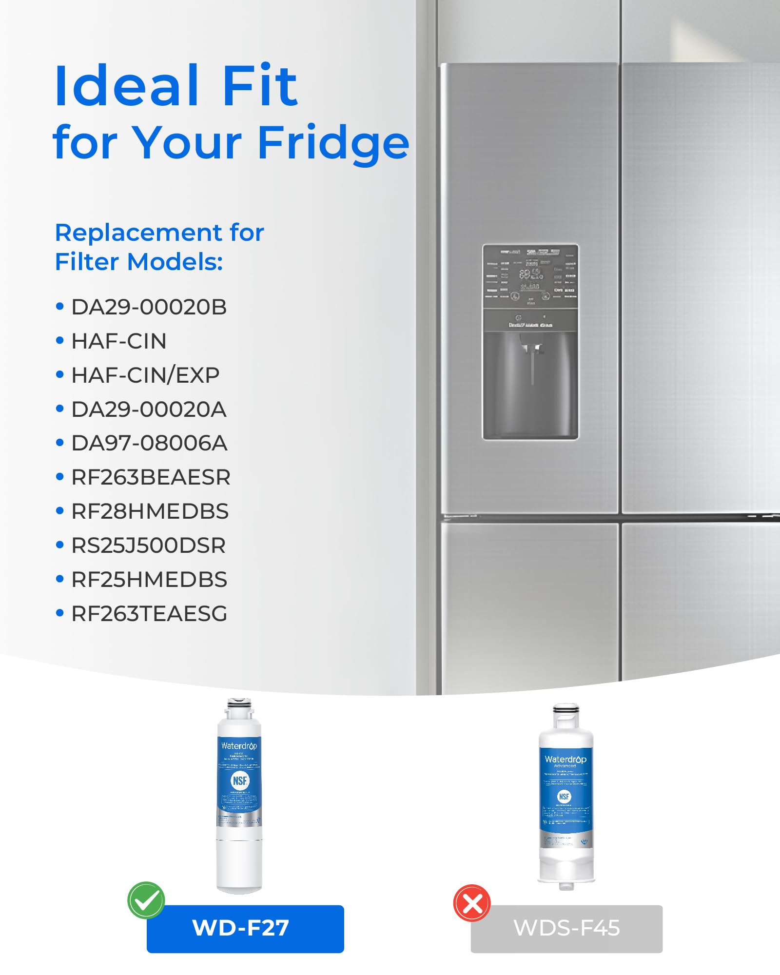 Waterdrop DA29-00020B Refrigerator Water Filter, Replacement for Samsung HAF-CIN/EXP, DA29-00020A/B, DA29-00020B-1, RF263BEAESR, RF28HMEDBSR, RF263TEAESG, RF4287HARS, 3 Filters (Package May Vary)
