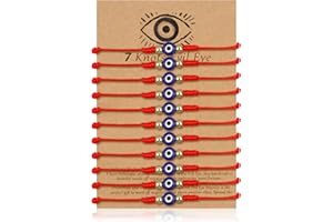 Qoncosy 12pcs Evil Eye 7 Knot Lucky Bracelets Set, Adjustable Red String Protection Bracelet with Gold Beads for Women Men, Rakhi Gifts for Brother and Bhabhi, Handmade Spiritual Jewelry Amulet