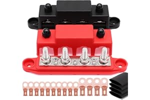 Taigoehua 250A 12V-48V Bus Bar 5/16" Power Distribution Block 4 Studs Junction Block with Lugs Terminal Connectors with Heat Shrink Tube (M8(5/16"))
