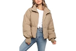 Lianlive Womens Cropped Puffer Jacket Oversized Black Short Puffy Winter Coat