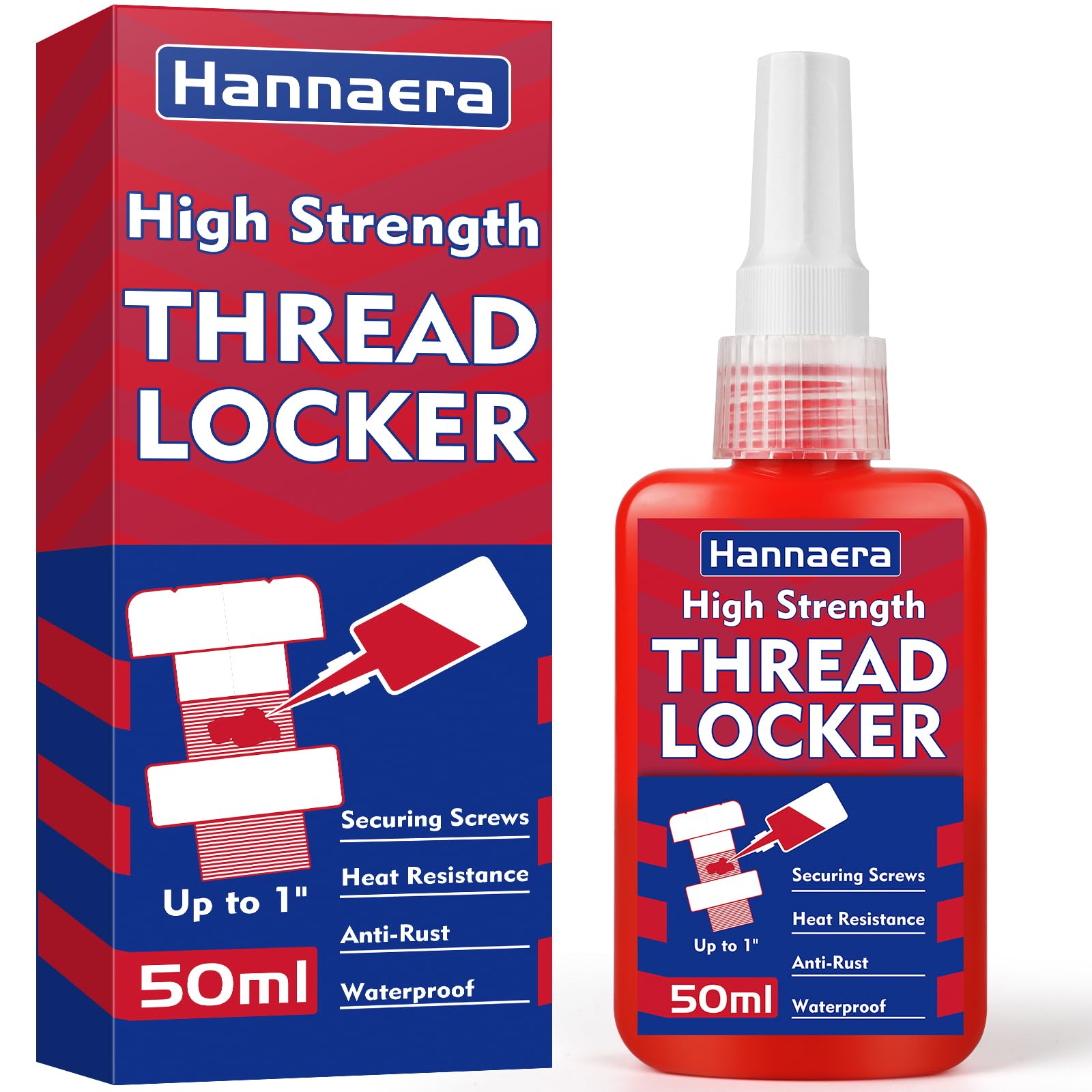Thread Lock Red 50 ml, High Strength Threadlock, Permanent Threadlocker, Lock & Seal Nuts, Bolts, Fasteners and Metals, Against Losening and Leakage (50ml)