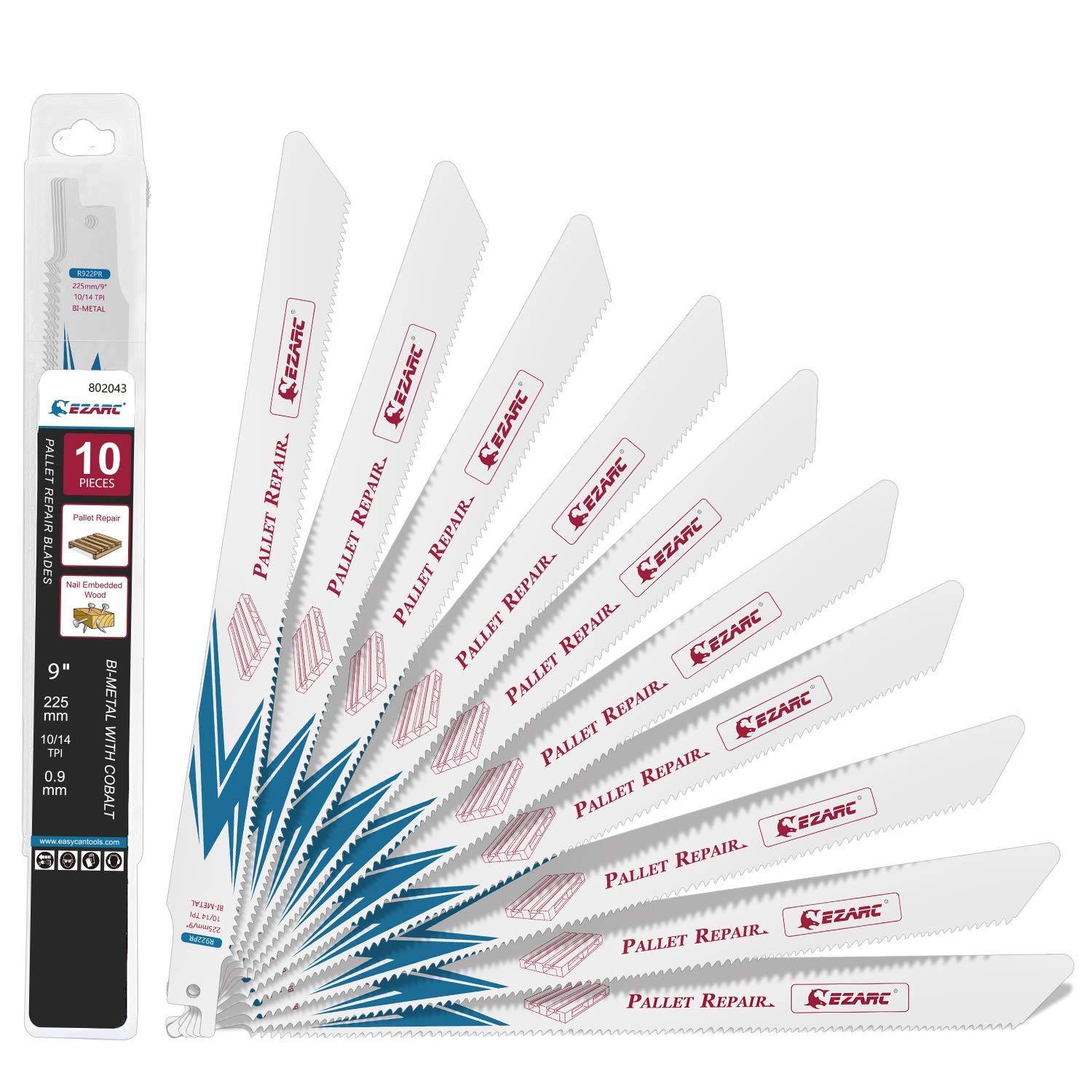 EZARC Reciprocating Saw Accessary Sabre Saw Accessary Special for Pallet Repair, 225mm(9 Inch) Bi-Metal Sawzall Accessary Set for Nail Embedded Wood (10-Pack) — image 1