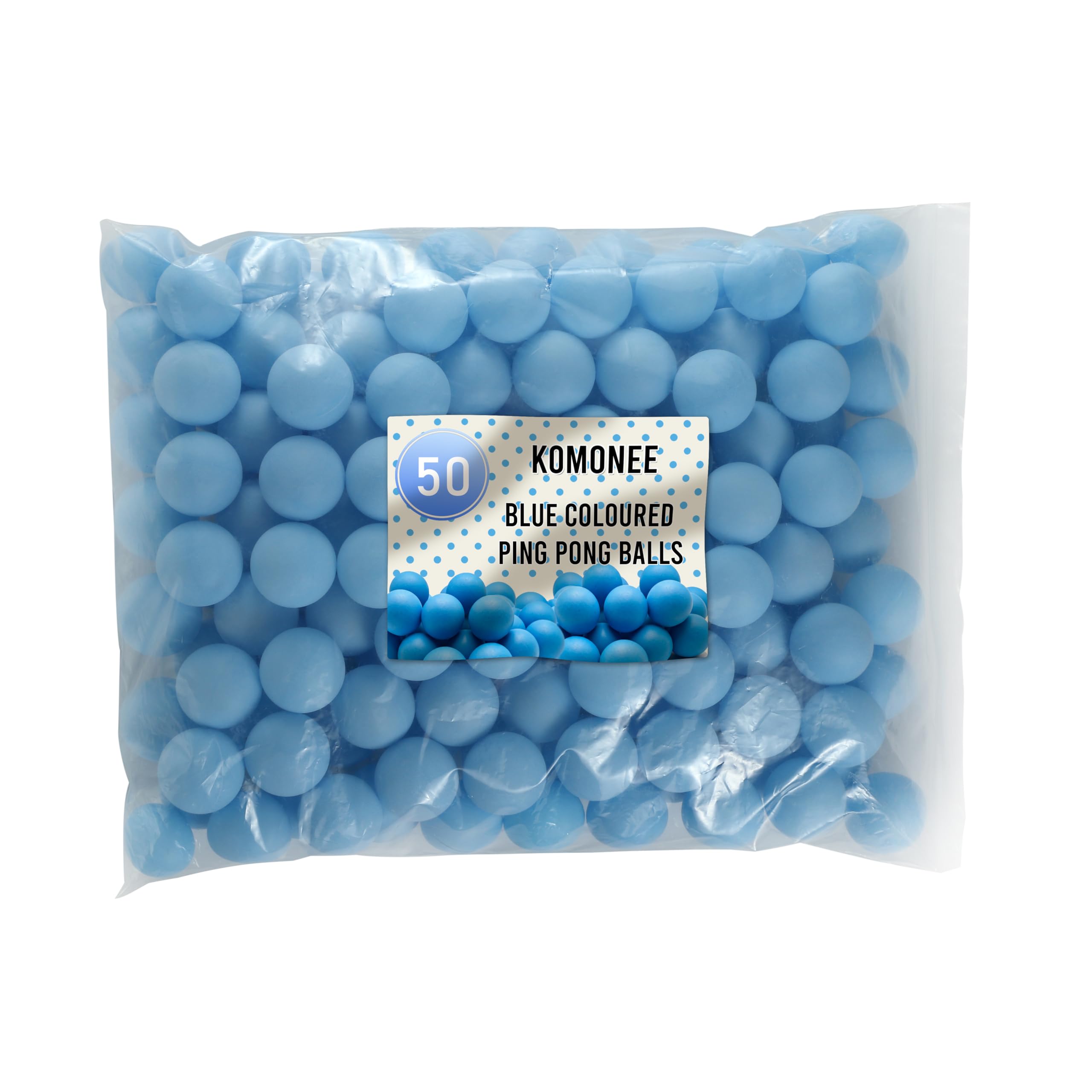 Komonee Plain Colour Ping Pong Table Tennis Balls 40mm No Logos Sky Blue (Pack Of 50)