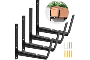 VOXOR Window Planter Box Brackets, Adjustable Heavy Duty Wall Mount Flower Box Holder (5.9 to 11.8 in), with Enhanced Bottom Support - 4 Pack, Black