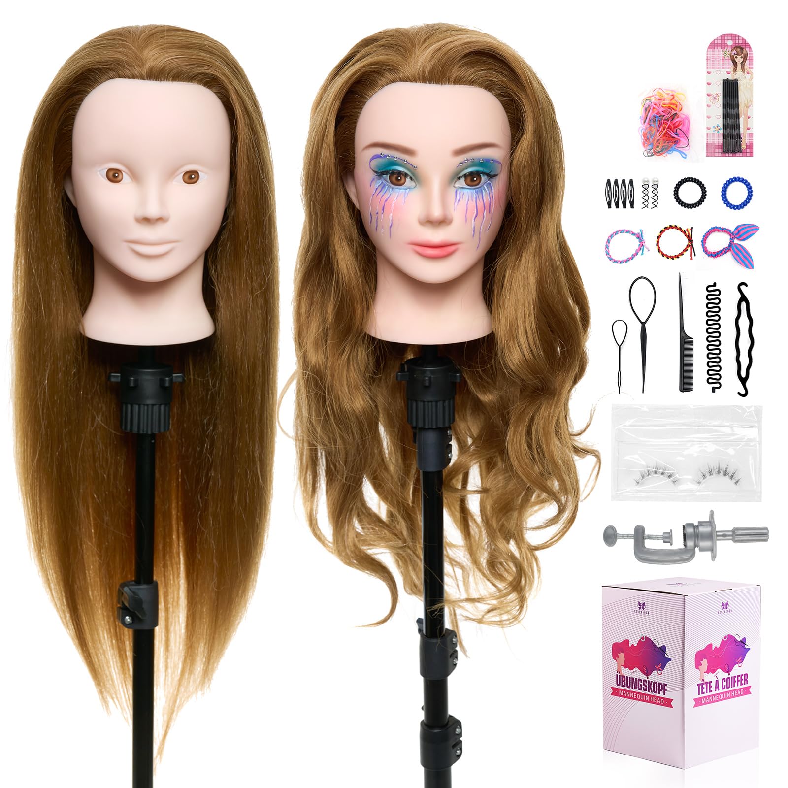Neverland Beauty 24 inch Training Heads for Hairdressing 80% Real Human Brown Hair styling head