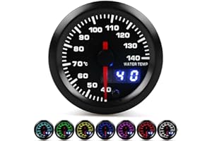 Aramox 2in Water Temperature Gauge Water Coolant Temperature Gauge 40-140℃ Pointer 7 Colors LED Display Universal for 12V Car