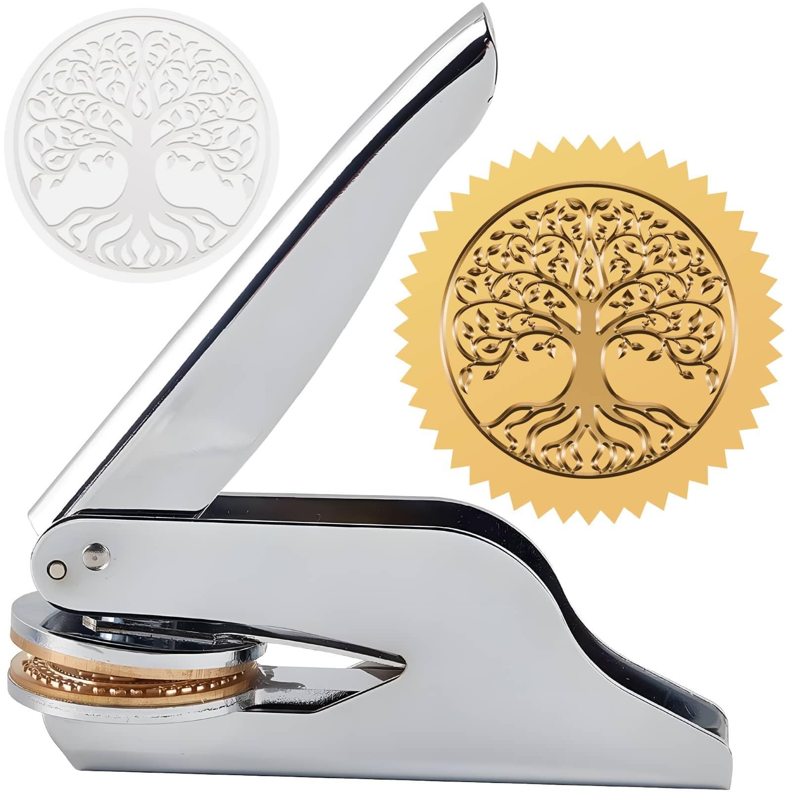 CRASPIRE Book Embosser Seal Stamp Tree of Life Stainless Steel Library Stamp Hand Held Embossing Stamp Seal Notary Embosser Stamp with Plastic Box for Envelopes Paper Official Wedding Invitation
