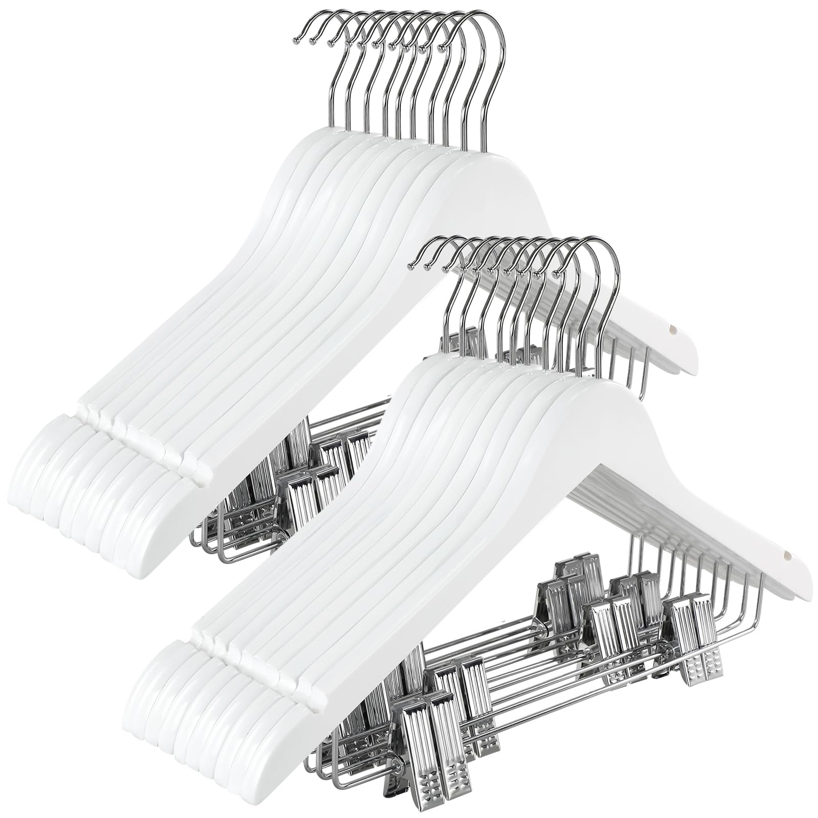 Photo 1 of TOPIA HANGER Wooden Suit Hangers with Adjustable Metal Clips (20 Pack), Solid Smooth Wood Clothes Hangers, 360° Swivel Hook, Premium Pants Hangers for Clothes Coat, Jeans, Blouse-White,CT28W20