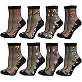 DXYAKY Sheer Mesh Transparent Socks for Women - Ultra-Thin Lace Fishnet See Through Ankle Novelty Casual Crew