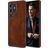 LOHASIC for Galaxy S25 Ultra Case, Classic Leather Vintage Texture Protective Bumper Cover for Men Women Compatible with Samsung Galaxy S25 Ultra 6.9 inch 2025 - Dark Brown
