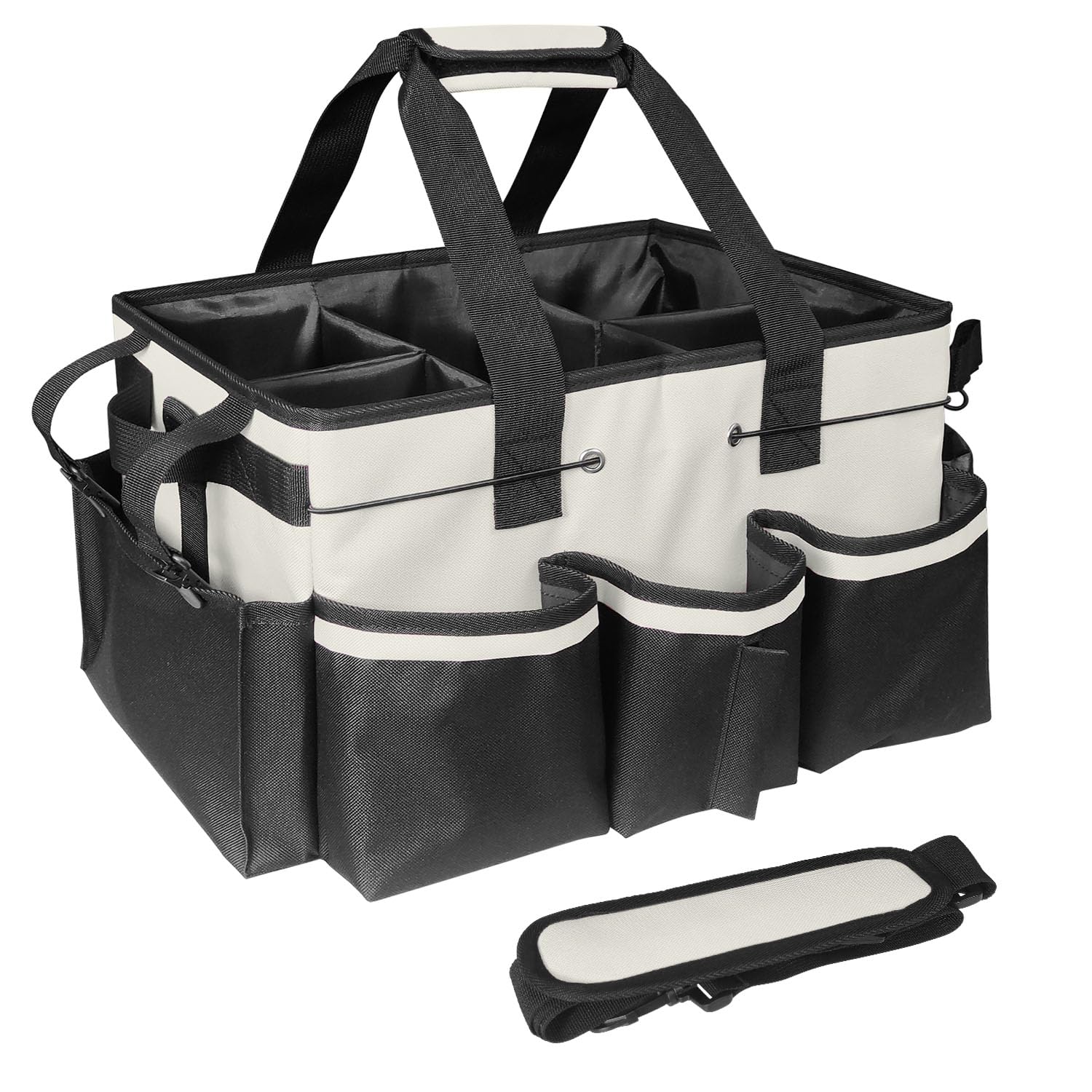 Photo 1 of BOHEMIABY Cleaning Bags for Housekeepers, Large Cleaning Supplies Organizer with Handles & Shoulder Strap, Cleaning Caddy Bag with Foldable Divider for Cleaners, Car Horse Cleaning Bag(White)