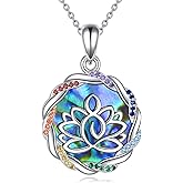 AINFQY Chakra Lotus Necklace 925 Sterling Silver Yoga Pendant Abalone Shell Jewelry Gift for Women Spiritual Amulet Necklace for Men