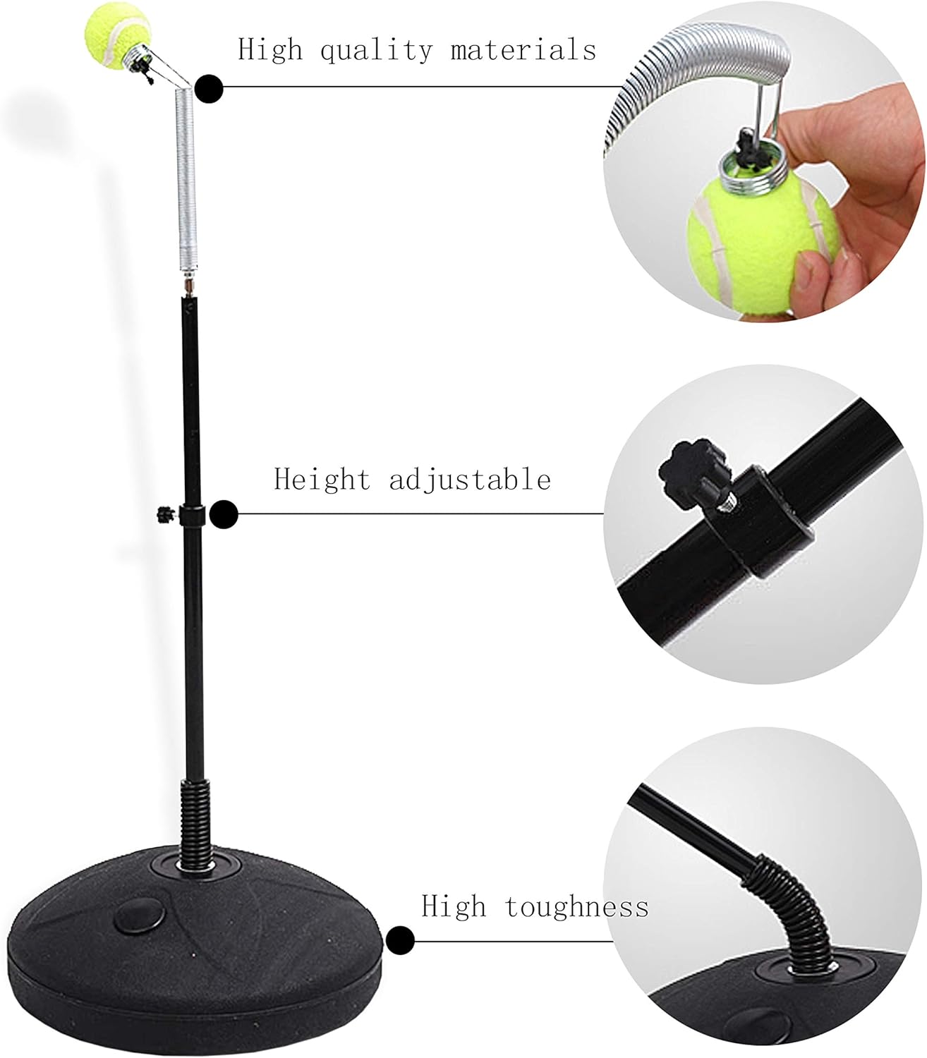 AKOZLIN Tennis Equipment, Tennis Ball Trainer, Practice Training Tool Sport Exercise, Tennis Base with A Retractable Iron and Tennis Rebound Player with Trainer Baseboard + 2 Training Ball（Black : Sports & Outdoors
