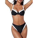 SUUKSESS Women Color Block Underwire Bikini Sets Cheeky High Cut 2 Piece Swimsuit