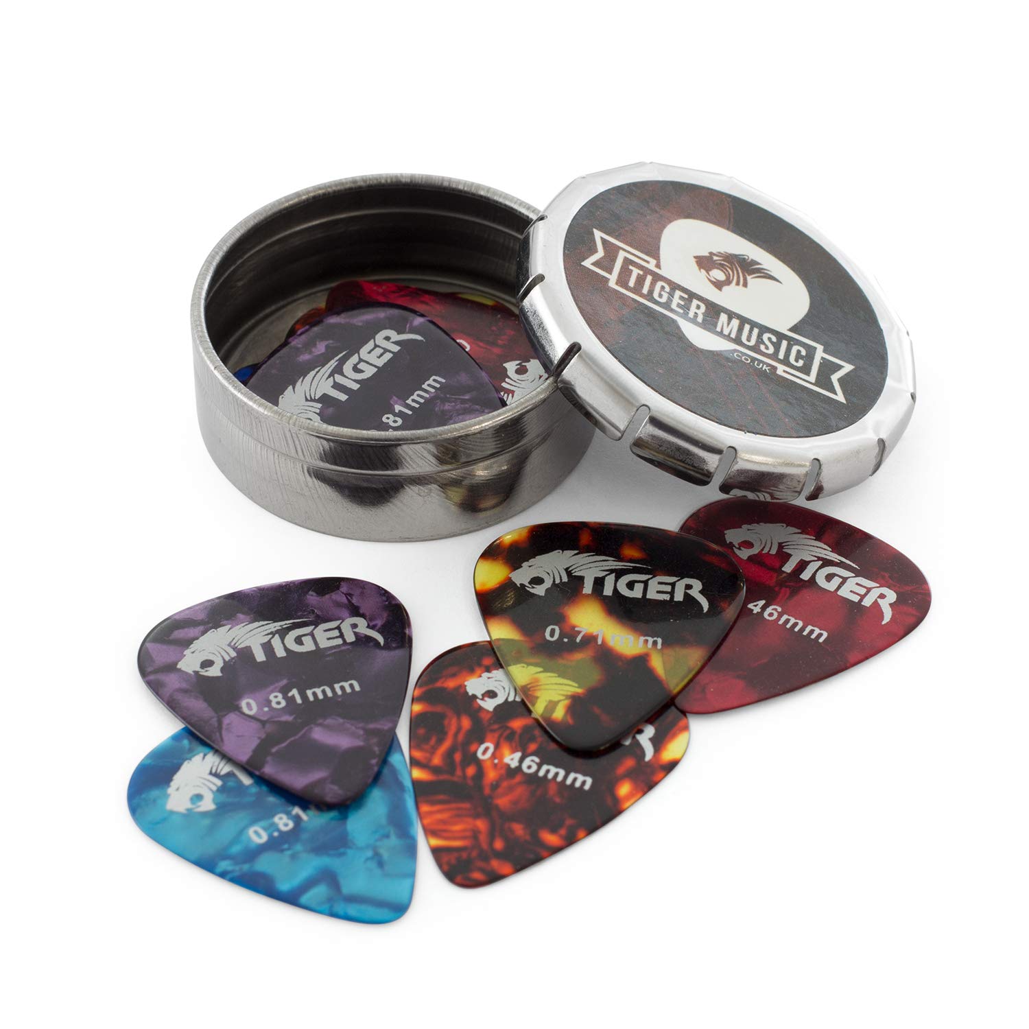Guitar Picks with Storage Tin - 12 Medium Guitar Plectrums TIGER GAC14