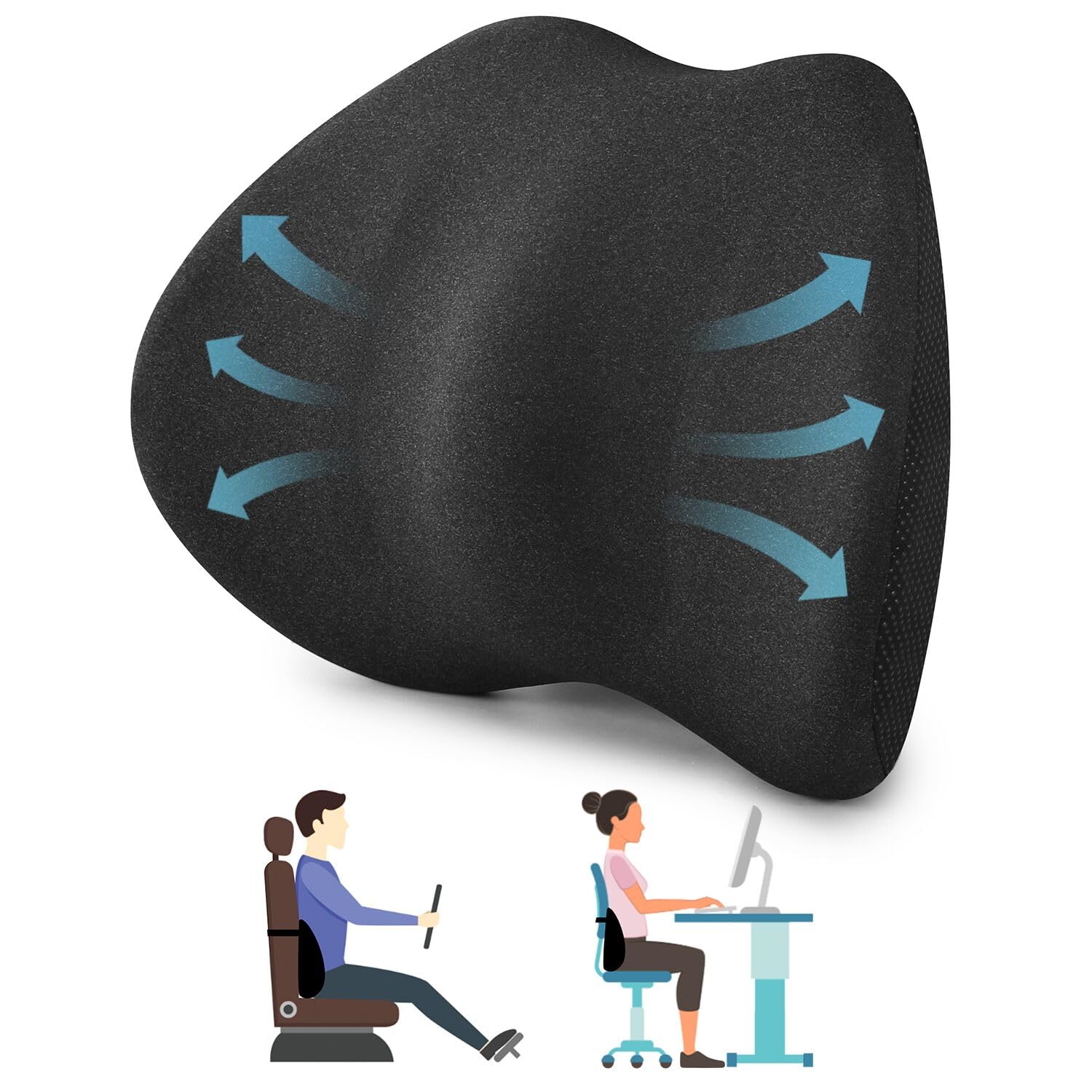 Photo 1 of Lumbar Support Pillow for Office Chair and Car Seat - Supportive Memory Foam Cushion for Lower Back Pain Relief and Posture Correction, with Breathable Airflow Channels