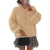 MEROKEETY Women's Fall 2026 Chunky Cardigan Sweaters Trendy Ruffle Button Down Long Sleeve Casual Knit Coat Winter Clothes