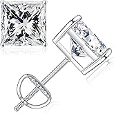 SMILEST 0.6-4ct Princess Cut Moissanite Earrings, Lab Created Earring 925 Sterling Silver Moissanite Screw Back Earrings Studs for Women Men Jewelry Gifts
