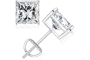 SMILEST 0.6-4ct Princess Cut Moissanite Earrings, D Color VVS1 Clarity Lab Created Earring 925 Sterling Silver Moissanite Screw Back Earrings Studs for Women Men