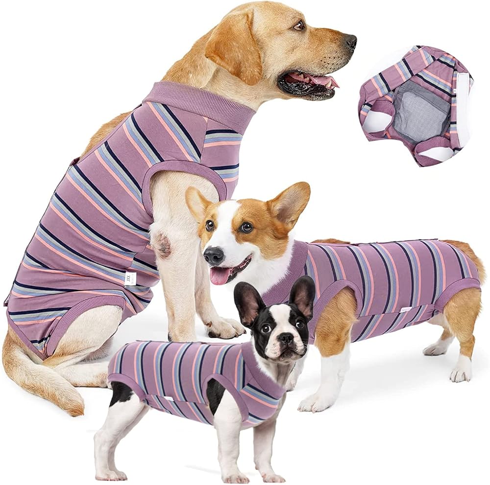 Jodsen Recovery Suit for Dog Purple Stripes XL Elastic Anti-Lick Pajamas