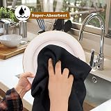 VIVOTE Microfibre Tea Towels 40x56cm 380gsm Black No Fluff Quick Dry Laundry view 2